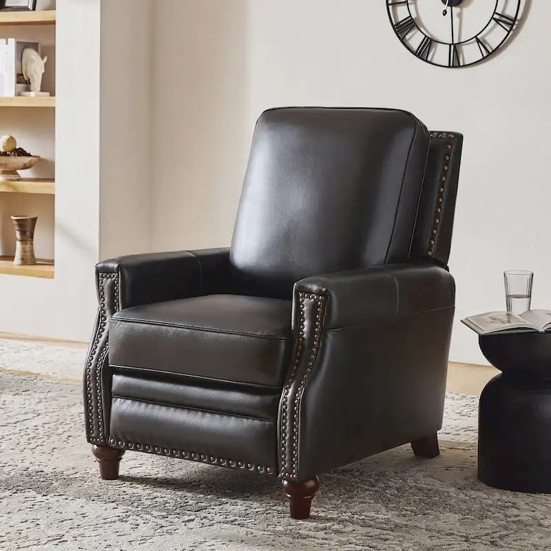 Série de fauteuils inclinables en cuir véritable de style moderne du milieu du siècle (avec garniture cloutée)