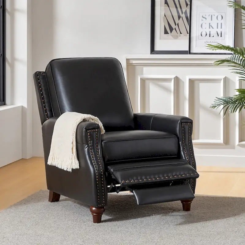 Série de fauteuils inclinables en cuir véritable de style moderne du milieu du siècle (avec garniture cloutée)