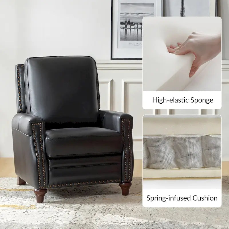 Série de fauteuils inclinables en cuir véritable de style moderne du milieu du siècle (avec garniture cloutée)