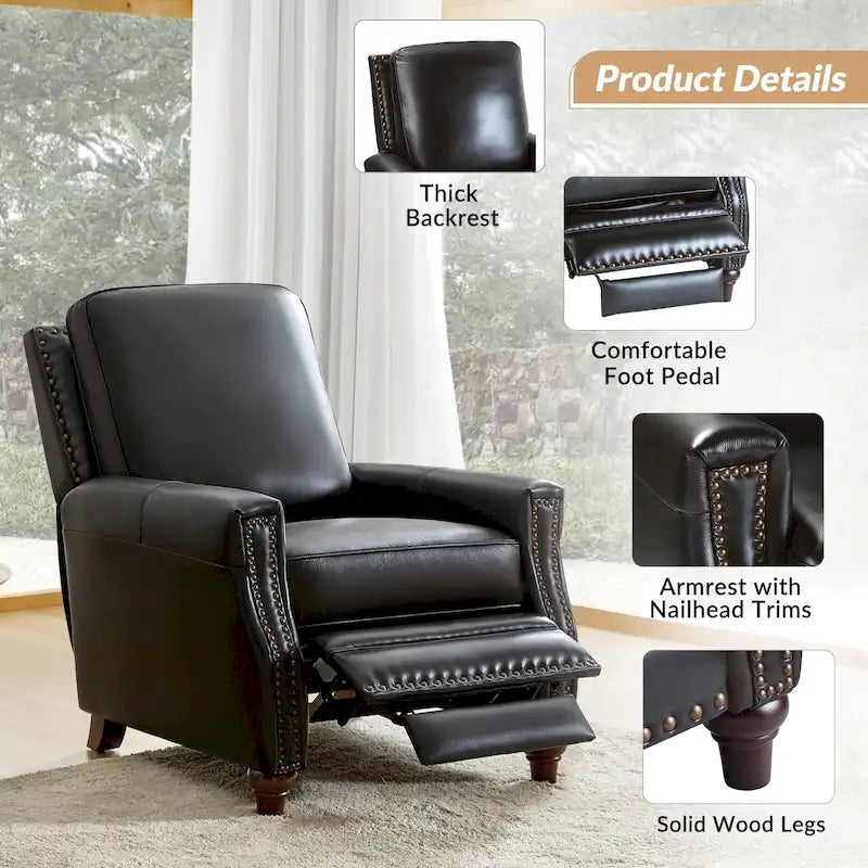 Série de fauteuils inclinables en cuir véritable de style moderne du milieu du siècle (avec garniture cloutée)