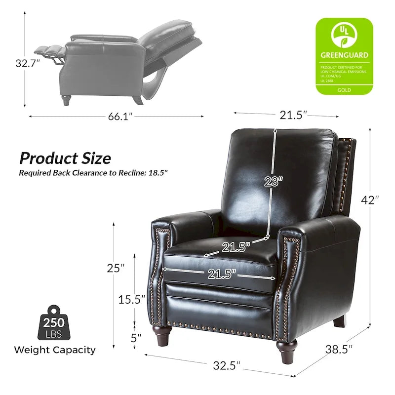 Série de fauteuils inclinables en cuir véritable de style moderne du milieu du siècle (avec garniture cloutée)