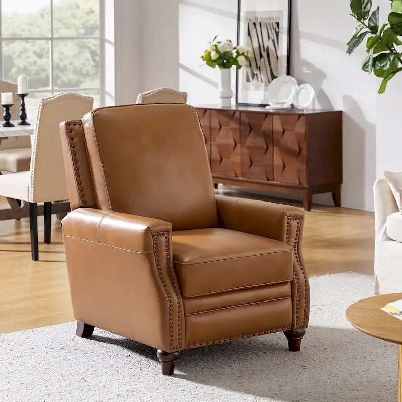 Série de fauteuils inclinables en cuir véritable de style moderne du milieu du siècle (avec garniture cloutée)