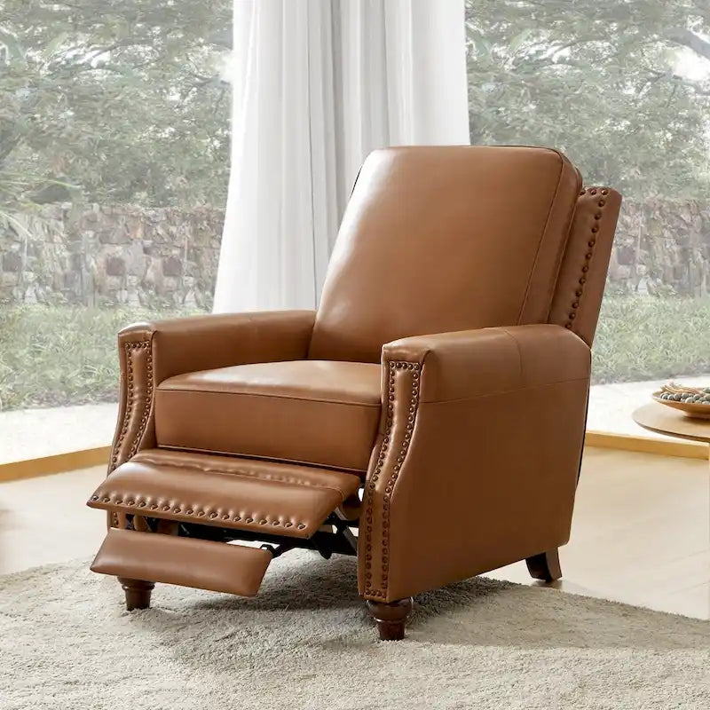 Série de fauteuils inclinables en cuir véritable de style moderne du milieu du siècle (avec garniture cloutée)