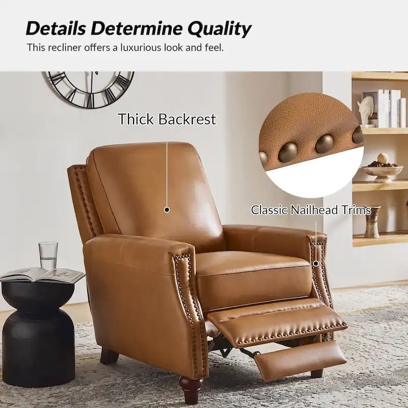 Série de fauteuils inclinables en cuir véritable de style moderne du milieu du siècle (avec garniture cloutée)