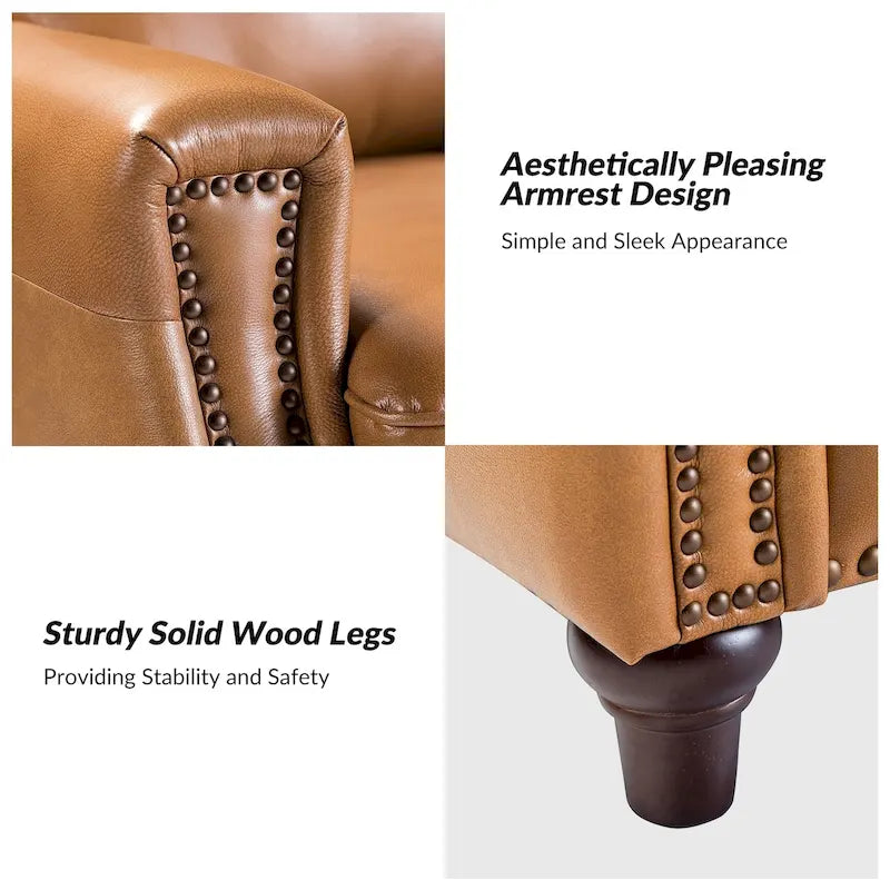 Série de fauteuils inclinables en cuir véritable de style moderne du milieu du siècle (avec garniture cloutée)
