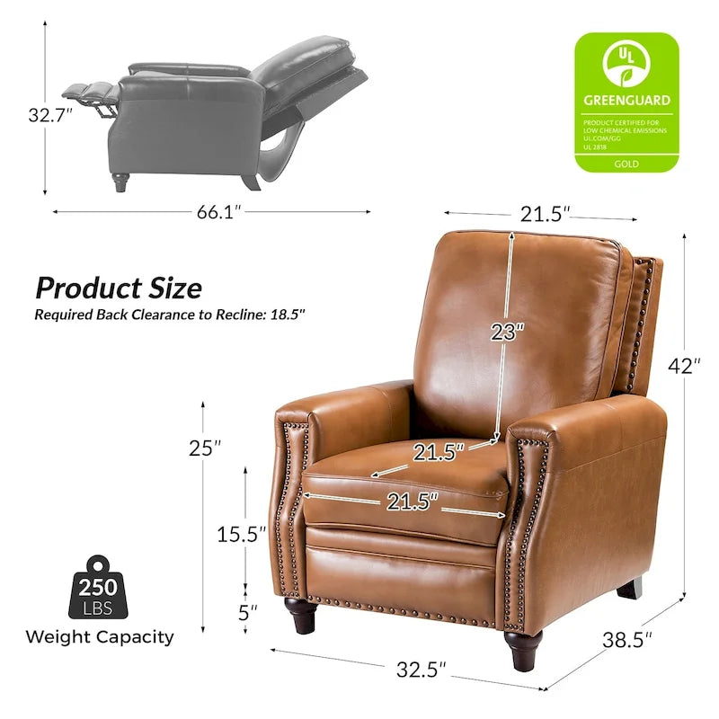 Série de fauteuils inclinables en cuir véritable de style moderne du milieu du siècle (avec garniture cloutée)