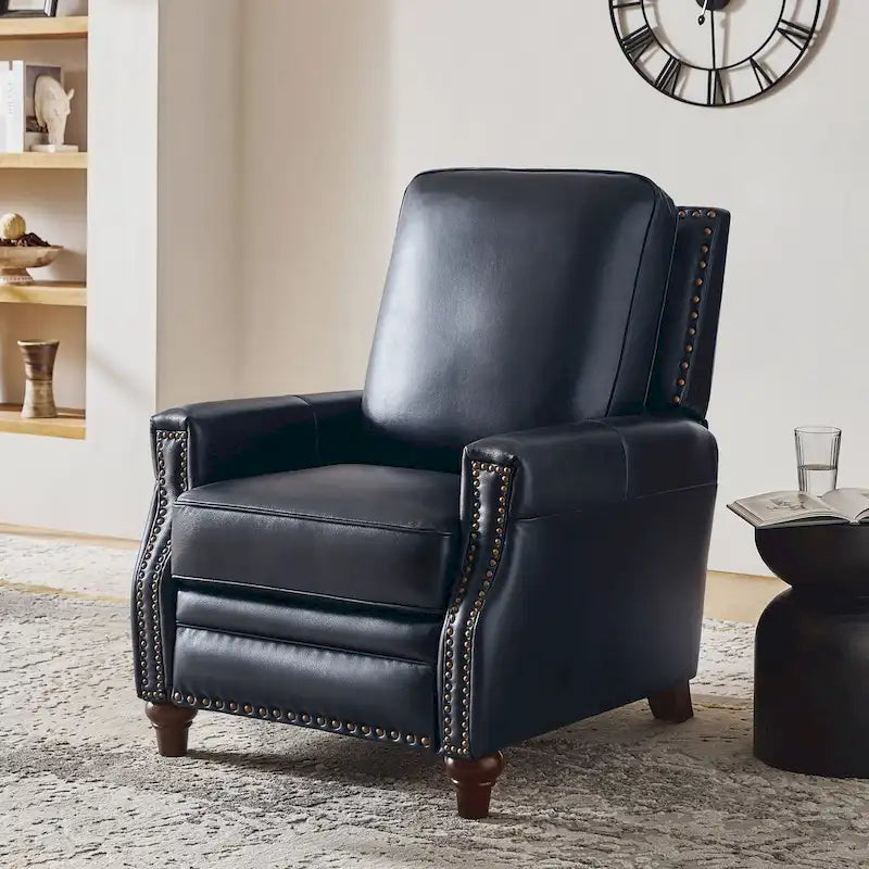 Série de fauteuils inclinables en cuir véritable de style moderne du milieu du siècle (avec garniture cloutée)