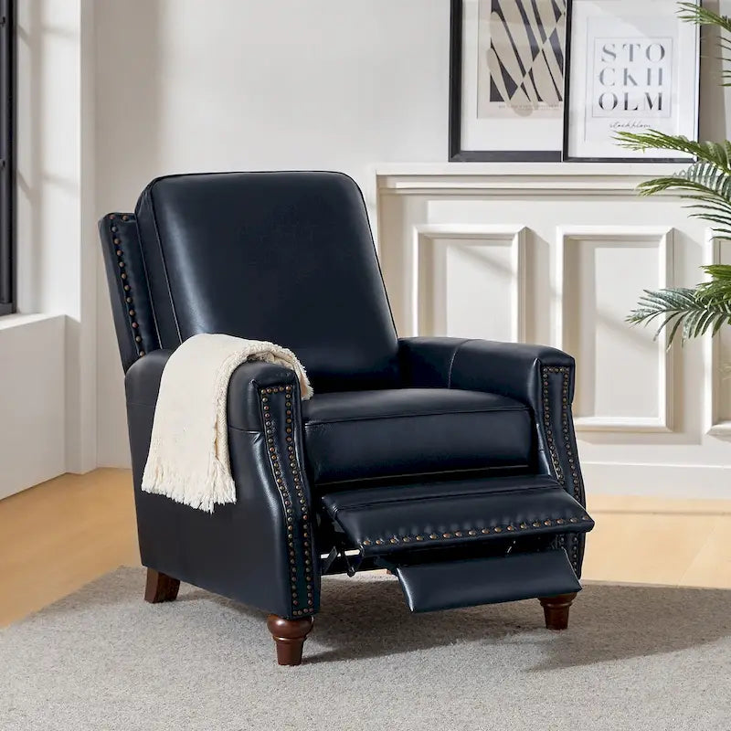 Série de fauteuils inclinables en cuir véritable de style moderne du milieu du siècle (avec garniture cloutée)