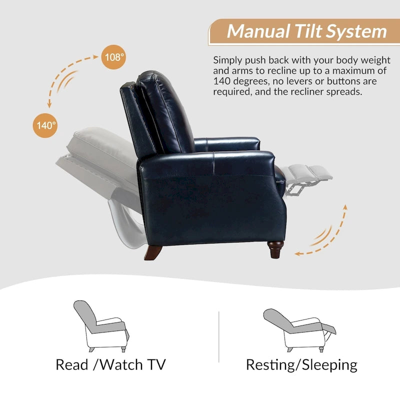 Série de fauteuils inclinables en cuir véritable de style moderne du milieu du siècle (avec garniture cloutée)