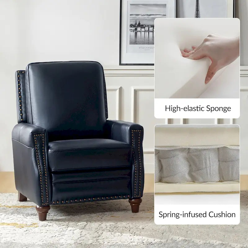 Série de fauteuils inclinables en cuir véritable de style moderne du milieu du siècle (avec garniture cloutée)