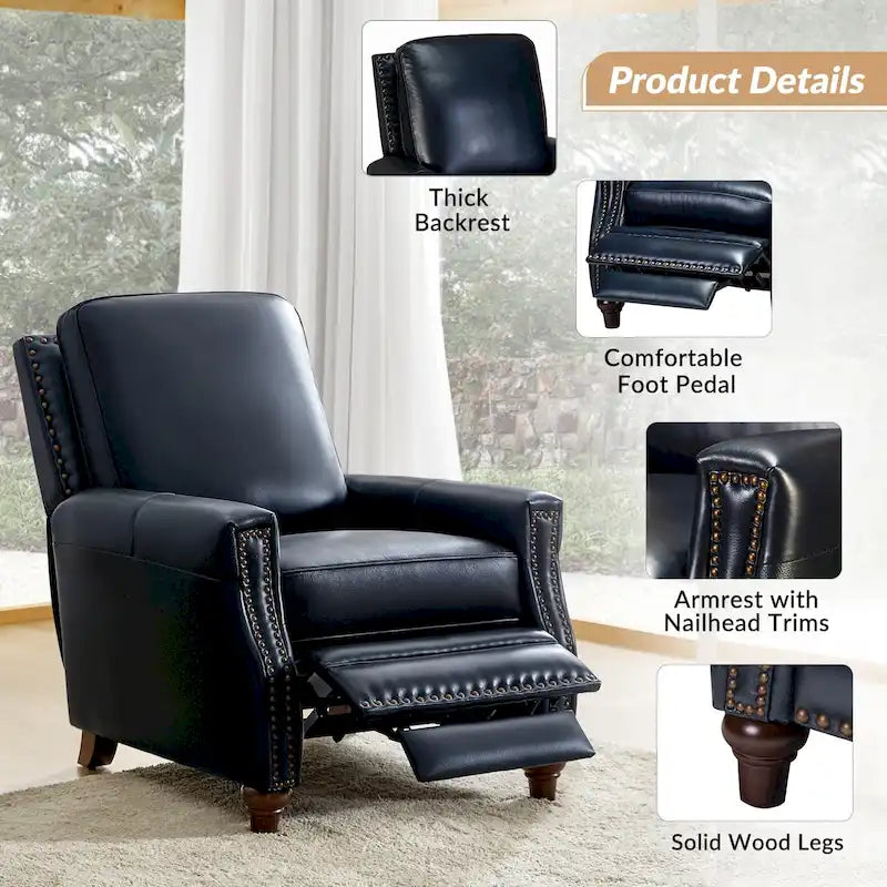 Série de fauteuils inclinables en cuir véritable de style moderne du milieu du siècle (avec garniture cloutée)