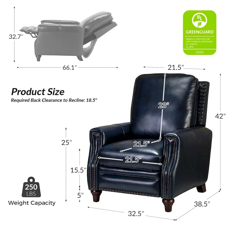 Série de fauteuils inclinables en cuir véritable de style moderne du milieu du siècle (avec garniture cloutée)