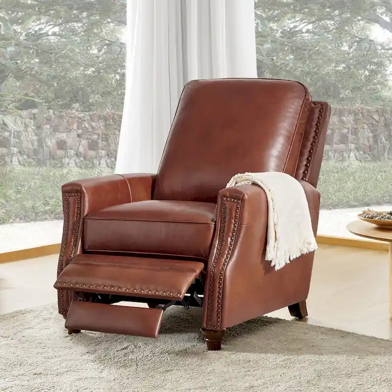 Série de fauteuils inclinables en cuir véritable de style moderne du milieu du siècle (avec garniture cloutée)