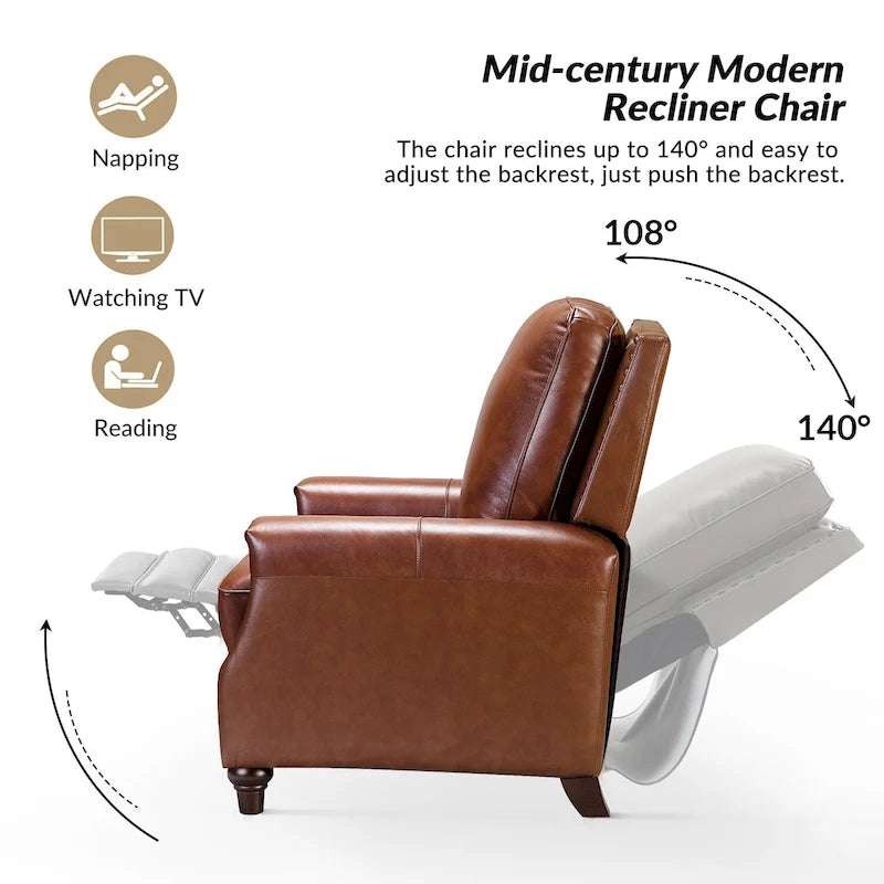 Série de fauteuils inclinables en cuir véritable de style moderne du milieu du siècle (avec garniture cloutée)