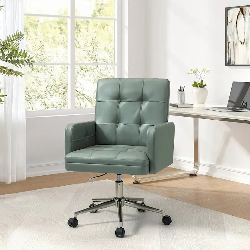 Chaise de bureau réglable en hauteur en cuir végétalien moderne Lorenz à 5 roulettes par HULALA HOME