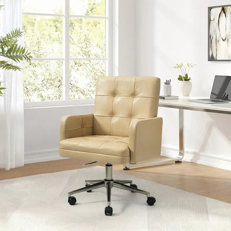 Chaise de bureau réglable en hauteur en cuir végétalien moderne Lorenz à 5 roulettes par HULALA HOME