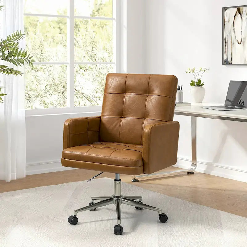Chaise de bureau réglable en hauteur en cuir végétalien moderne Lorenz à 5 roulettes par HULALA HOME