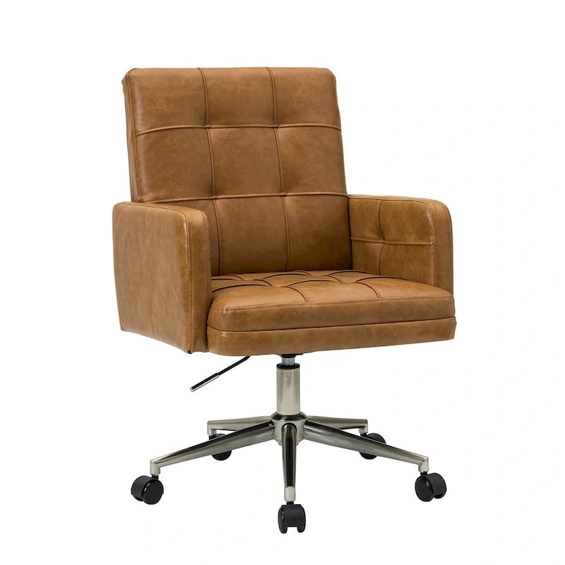 Chaise de bureau réglable en hauteur en cuir végétalien moderne Lorenz à 5 roulettes par HULALA HOME