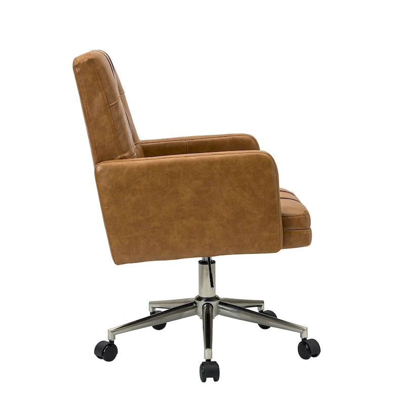 Chaise de bureau réglable en hauteur en cuir végétalien moderne Lorenz à 5 roulettes par HULALA HOME