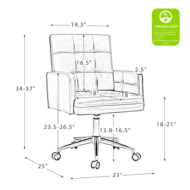 Chaise de bureau réglable en hauteur en cuir végétalien moderne Lorenz à 5 roulettes par HULALA HOME