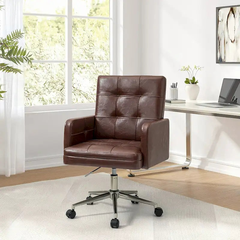 Chaise de bureau réglable en hauteur en cuir végétalien moderne Lorenz à 5 roulettes par HULALA HOME