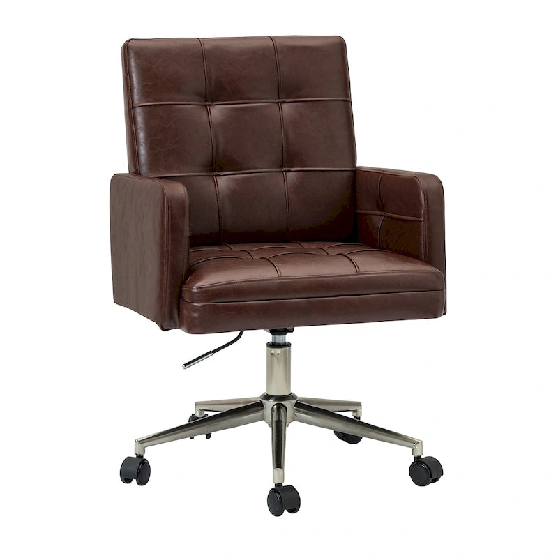 Chaise de bureau réglable en hauteur en cuir végétalien moderne Lorenz à 5 roulettes par HULALA HOME