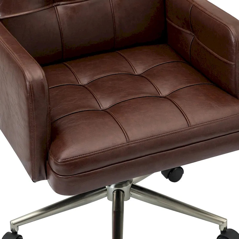 Chaise de bureau réglable en hauteur en cuir végétalien moderne Lorenz à 5 roulettes par HULALA HOME