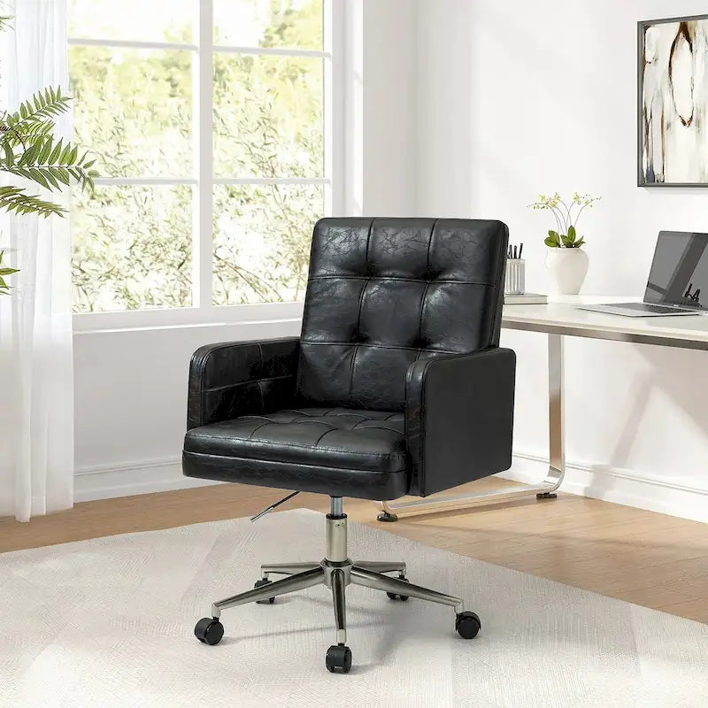 Chaise de bureau réglable en hauteur en cuir végétalien moderne Lorenz à 5 roulettes par HULALA HOME