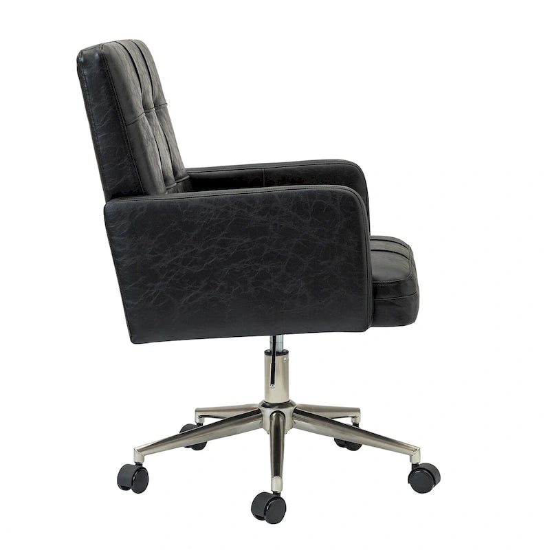 Chaise de bureau réglable en hauteur en cuir végétalien moderne Lorenz à 5 roulettes par HULALA HOME