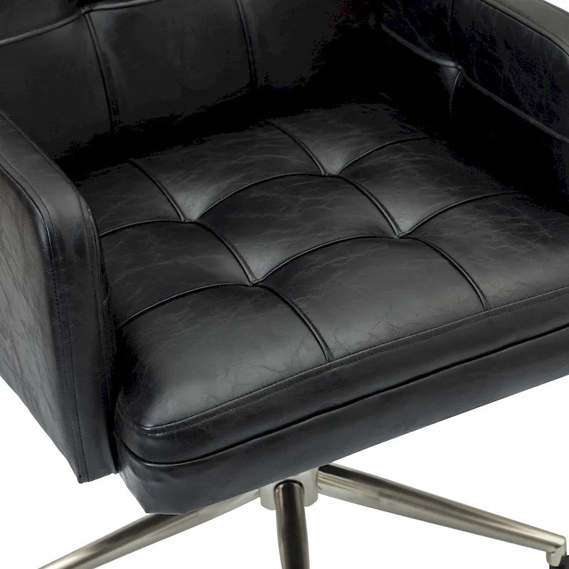 Chaise de bureau réglable en hauteur en cuir végétalien moderne Lorenz à 5 roulettes par HULALA HOME