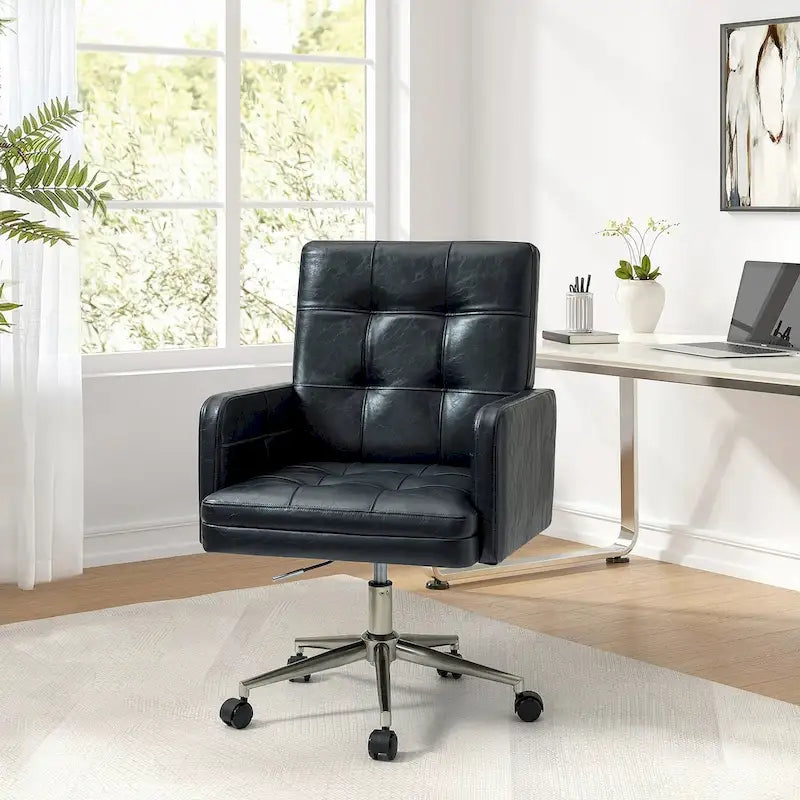 Chaise de bureau réglable en hauteur en cuir végétalien moderne Lorenz à 5 roulettes par HULALA HOME