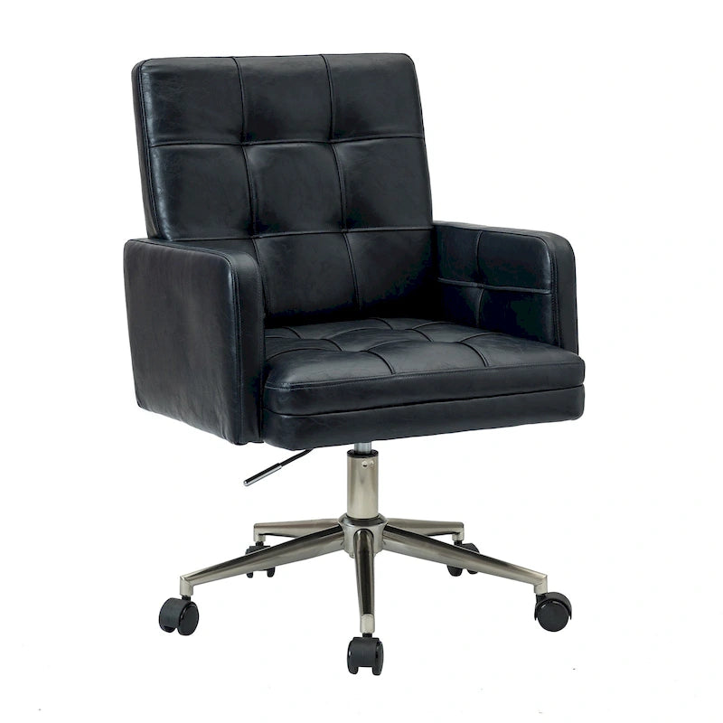 Chaise de bureau réglable en hauteur en cuir végétalien moderne Lorenz à 5 roulettes par HULALA HOME