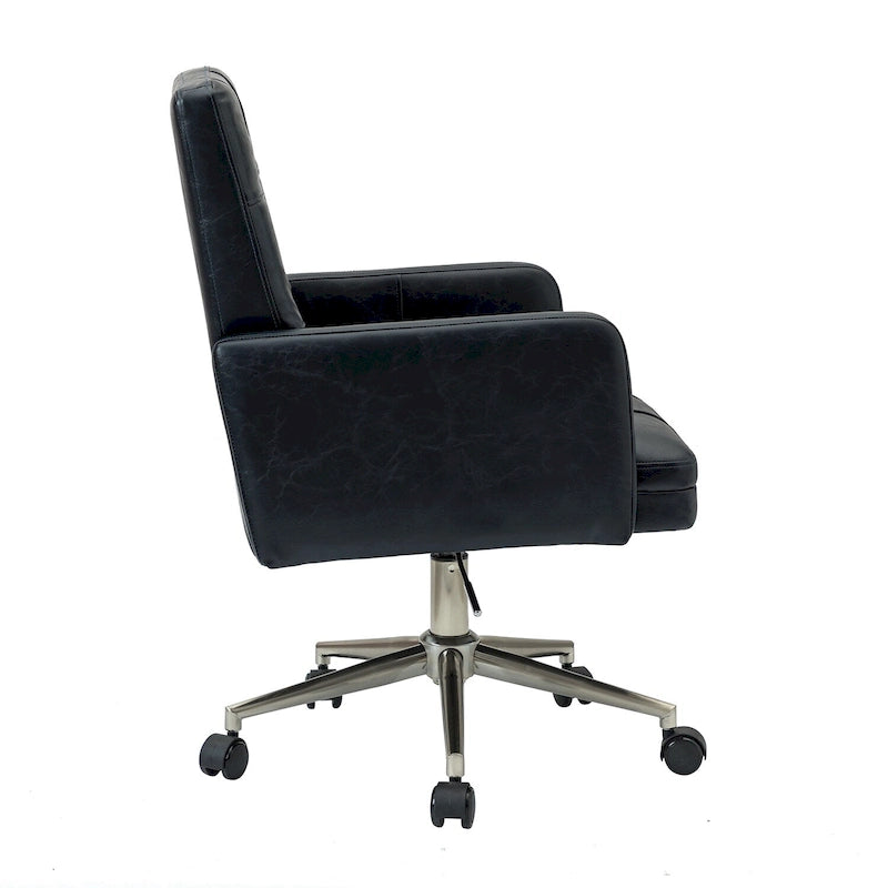 Chaise de bureau réglable en hauteur en cuir végétalien moderne Lorenz à 5 roulettes par HULALA HOME