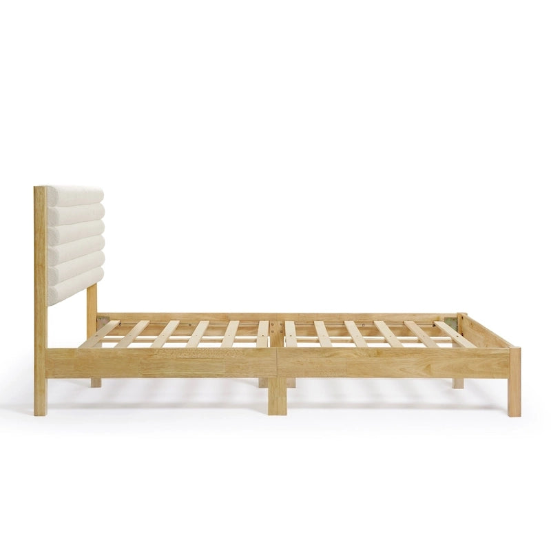Lit plateforme double matelassé capitonné rayé de style moderne avec base à lattes en bois massif