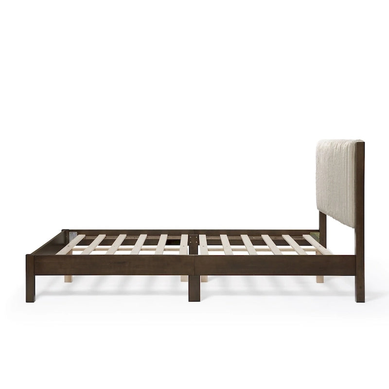 Lit plateforme double matelassé capitonné rayé de style moderne avec base à lattes en bois massif