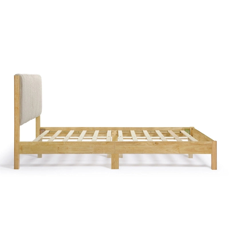 Lit plateforme double matelassé capitonné rayé de style moderne avec base à lattes en bois massif
