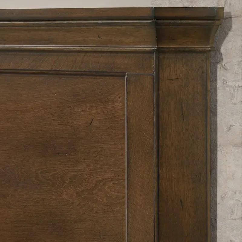 Ensemble de 3 meubles de chambre en bois massif : lit plateforme et deux tables de chevet, finition noyer antique