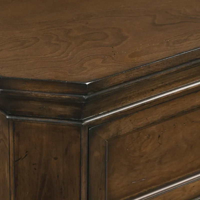 Ensemble de 3 meubles de chambre en bois massif : lit plateforme et deux tables de chevet, finition noyer antique