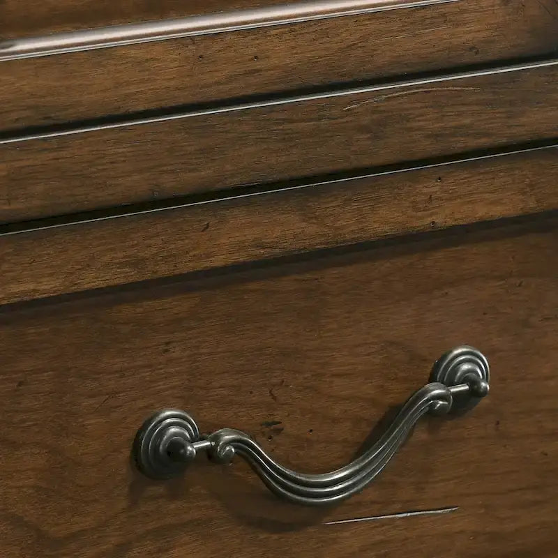 Ensemble de 3 meubles de chambre en bois massif : lit plateforme et deux tables de chevet, finition noyer antique