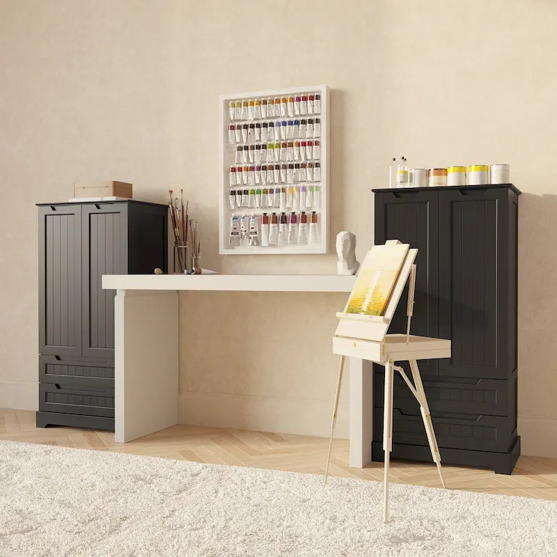 Meuble de rangement de cuisine, armoire de rangement de salle de bain autoportante avec 2 portes et tiroirs