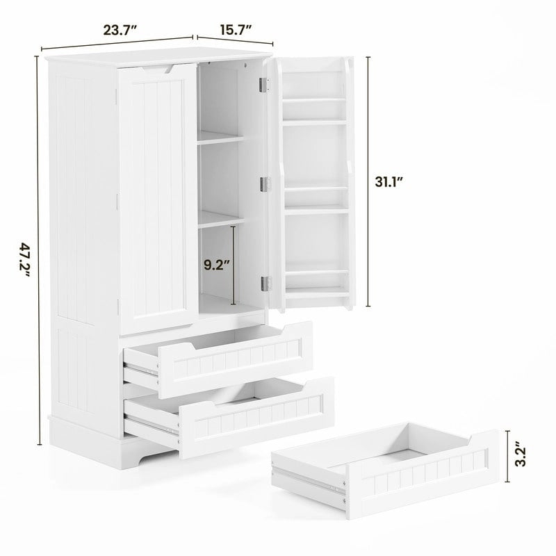 Meuble de rangement de cuisine, armoire de rangement de salle de bain autoportante avec 2 portes et tiroirs