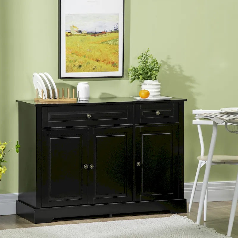 Buffet de style moderne avec meuble de rangement, tiroirs doubles et étagères réglables — Noir