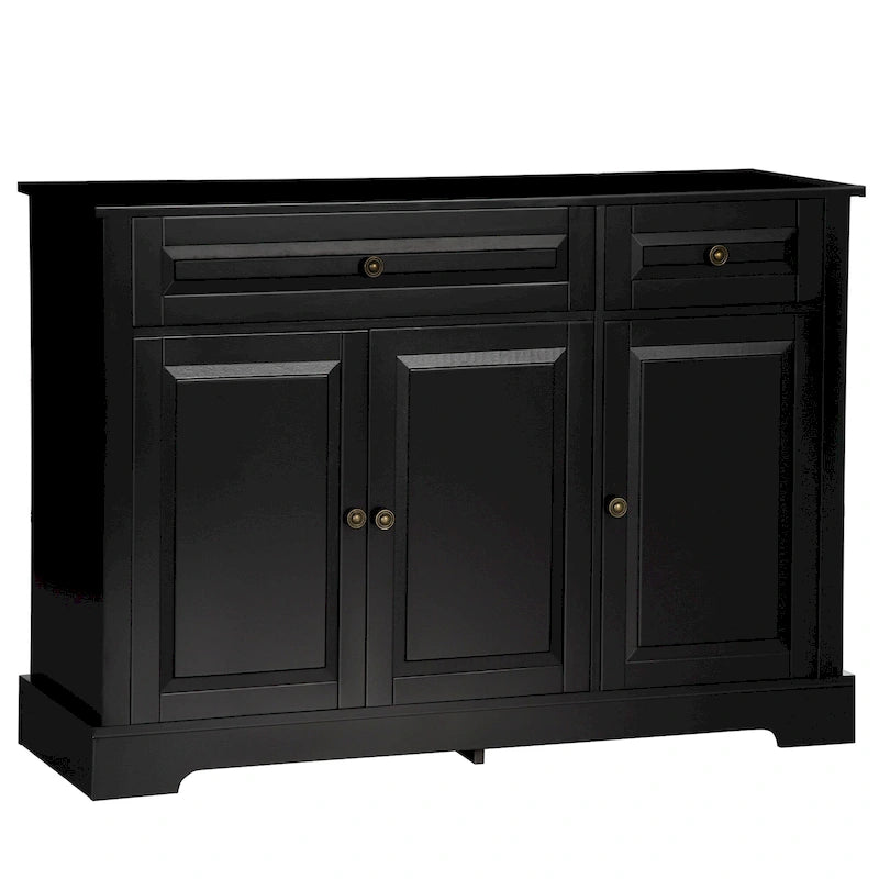 Buffet de style moderne avec meuble de rangement, tiroirs doubles et étagères réglables — Noir