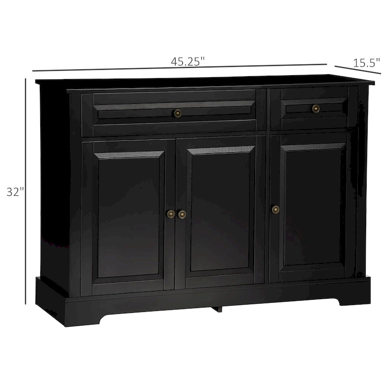 Buffet de style moderne avec meuble de rangement, tiroirs doubles et étagères réglables — Noir
