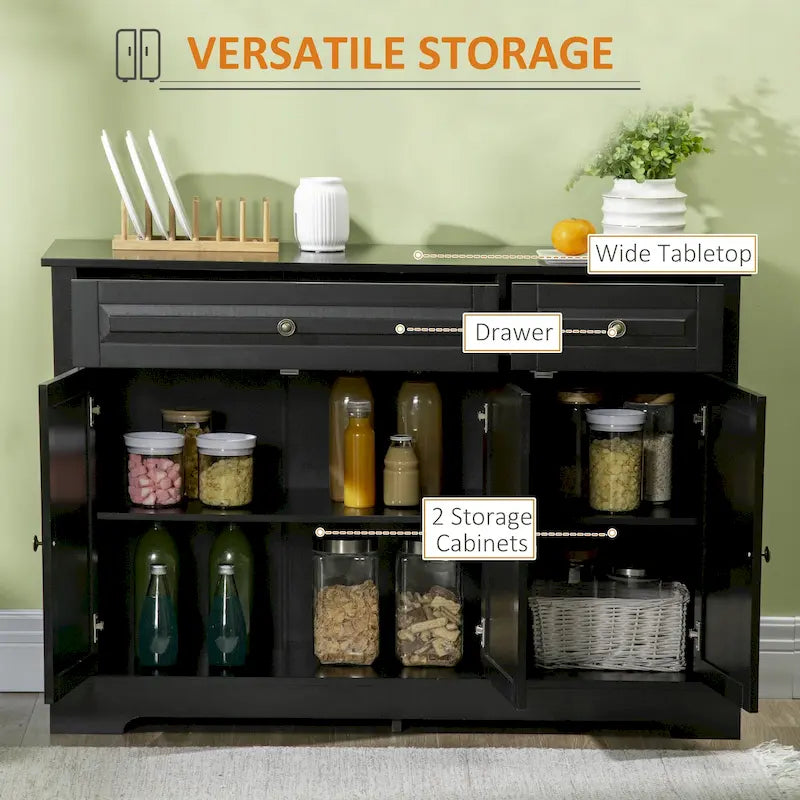 Buffet de style moderne avec meuble de rangement, tiroirs doubles et étagères réglables — Noir