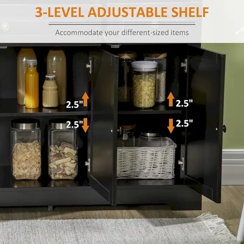 Buffet de style moderne avec meuble de rangement, tiroirs doubles et étagères réglables — Noir