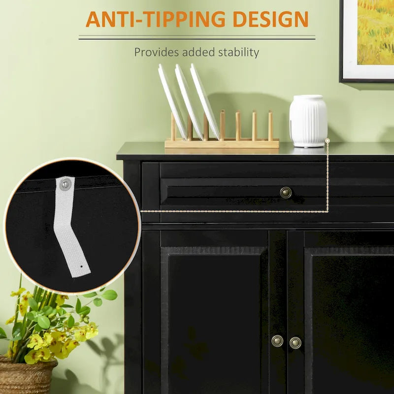 Buffet de style moderne avec meuble de rangement, tiroirs doubles et étagères réglables — Noir