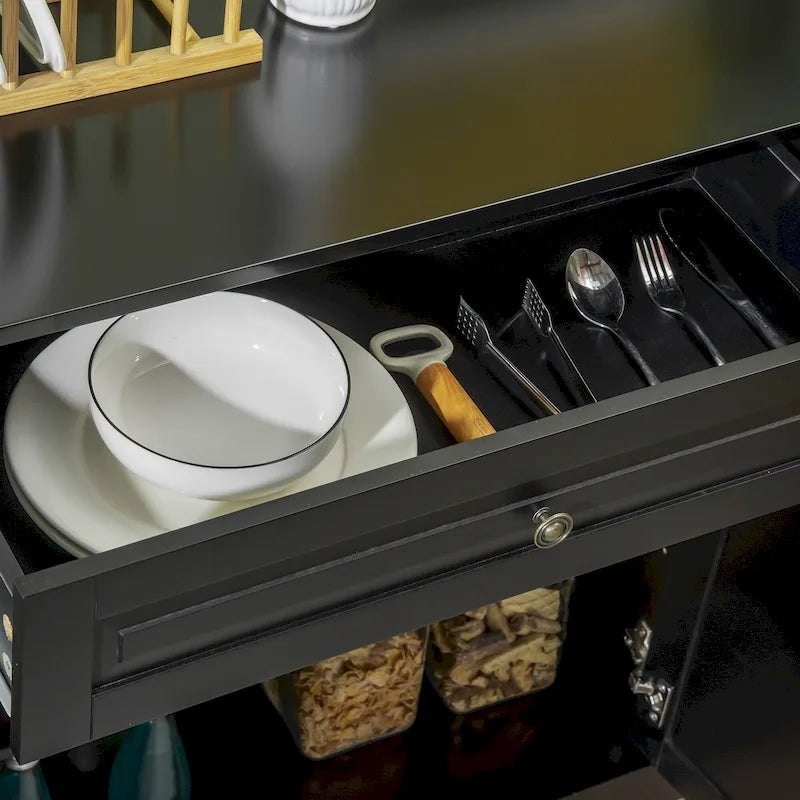 Buffet de style moderne avec meuble de rangement, tiroirs doubles et étagères réglables — Noir
