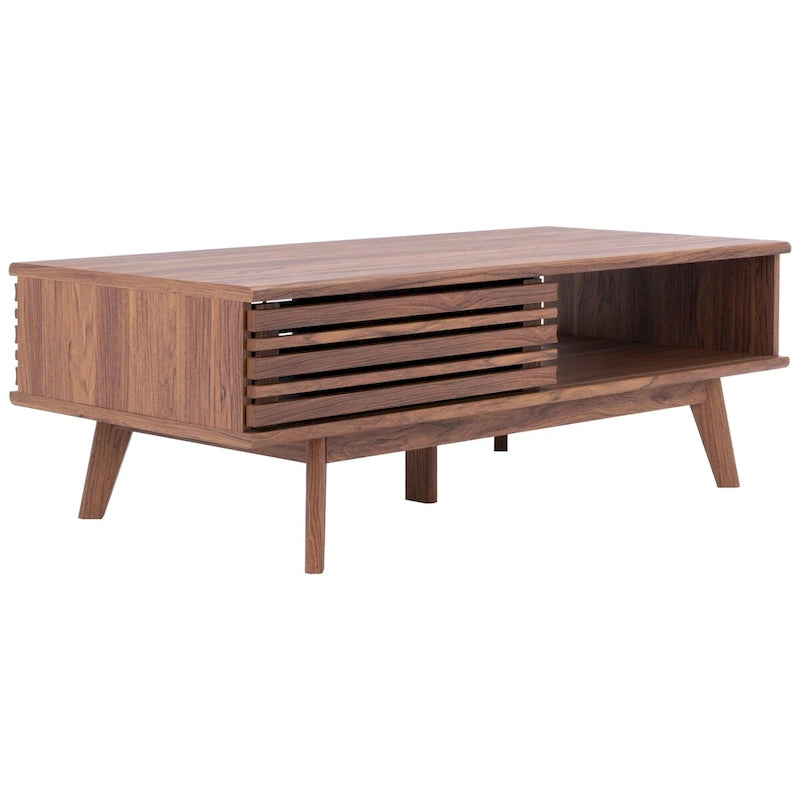 Table basse en noyer Mid-Century Modern à plateau simple — 46" L x 23" P x 16" H