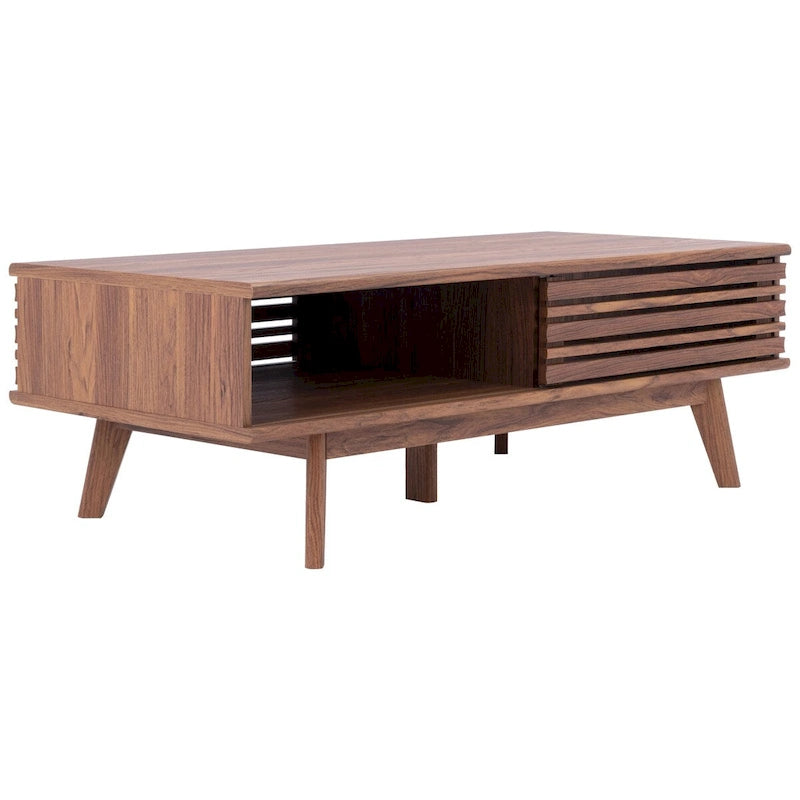 Table basse en noyer Mid-Century Modern à plateau simple — 46" L x 23" P x 16" H